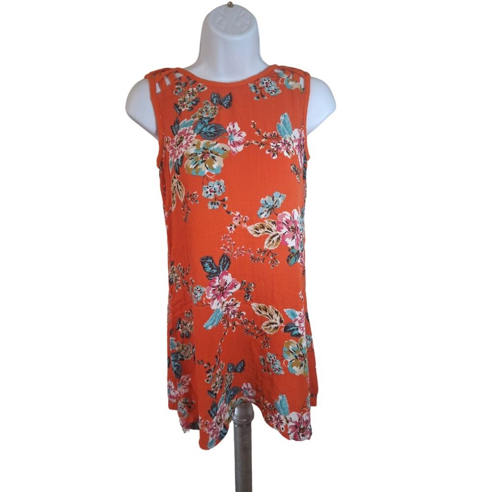 Speechless Womens Shift Dress S Orange Floral Sleeveless Lightweight Cottagecore